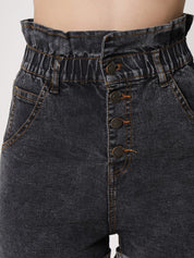 Kotty Women Black Skinny Fit High-Rise Outdoor Denim Shorts