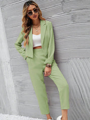 KOTTY BIZwear Green Notched Lapel Collar Long Sleeves Blazer With Trouser
