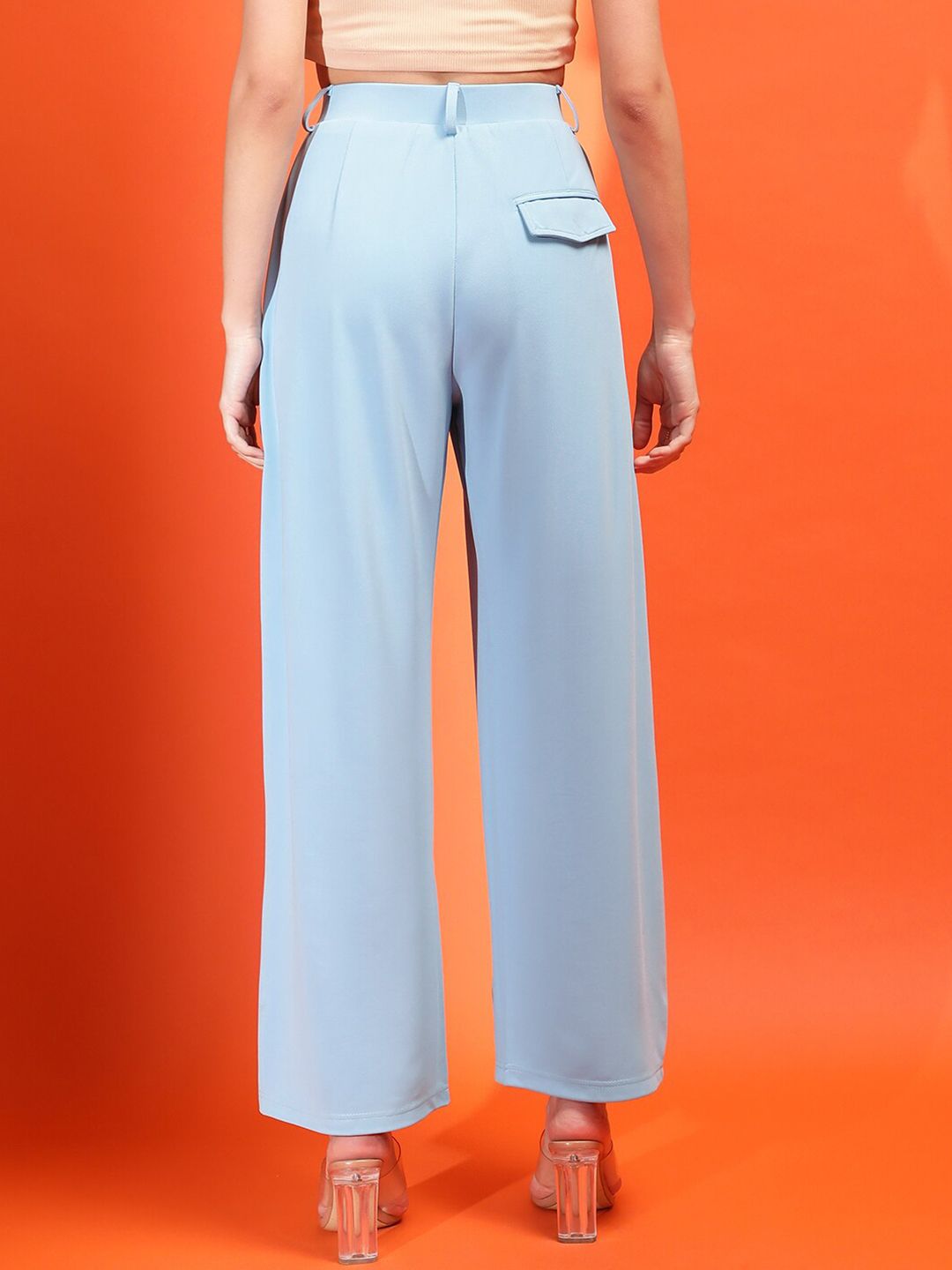 Stylecast X KOTTY BIZwear Blue Relaxed High-Rise Parallel Trousers