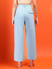 Stylecast X KOTTY BIZwear Blue Relaxed High-Rise Parallel Trousers