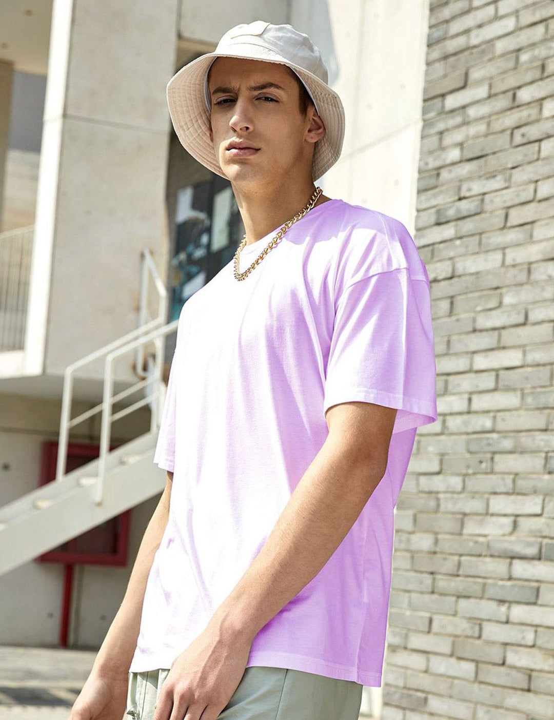 Kotty Purple Drop-Shoulder Sleeves Oversized Cotton Casual T-Shirt