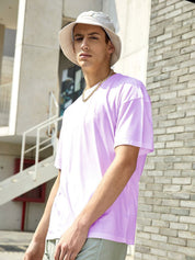 Kotty Purple Drop-Shoulder Sleeves Oversized Cotton Casual T-Shirt