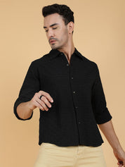 Kotty Men Relaxed Spread Collar Textured Casual Shirt