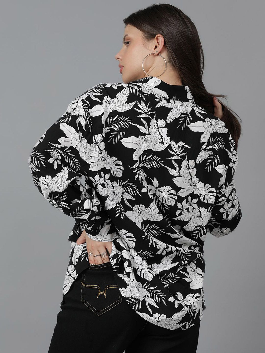 Kotty Women Spread Collar Floral Printed Cotton Oversized Casual Shirt