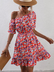 Kotty Floral Print Puff Sleeves Fit & Flare Dress