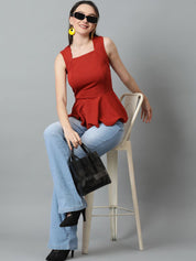 Kotty Rust Square Neck Peplum Top