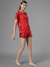Kotty Women Red Printed Night suit