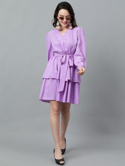 Kotty Puff Sleeved Layered Satin Wrap Dress