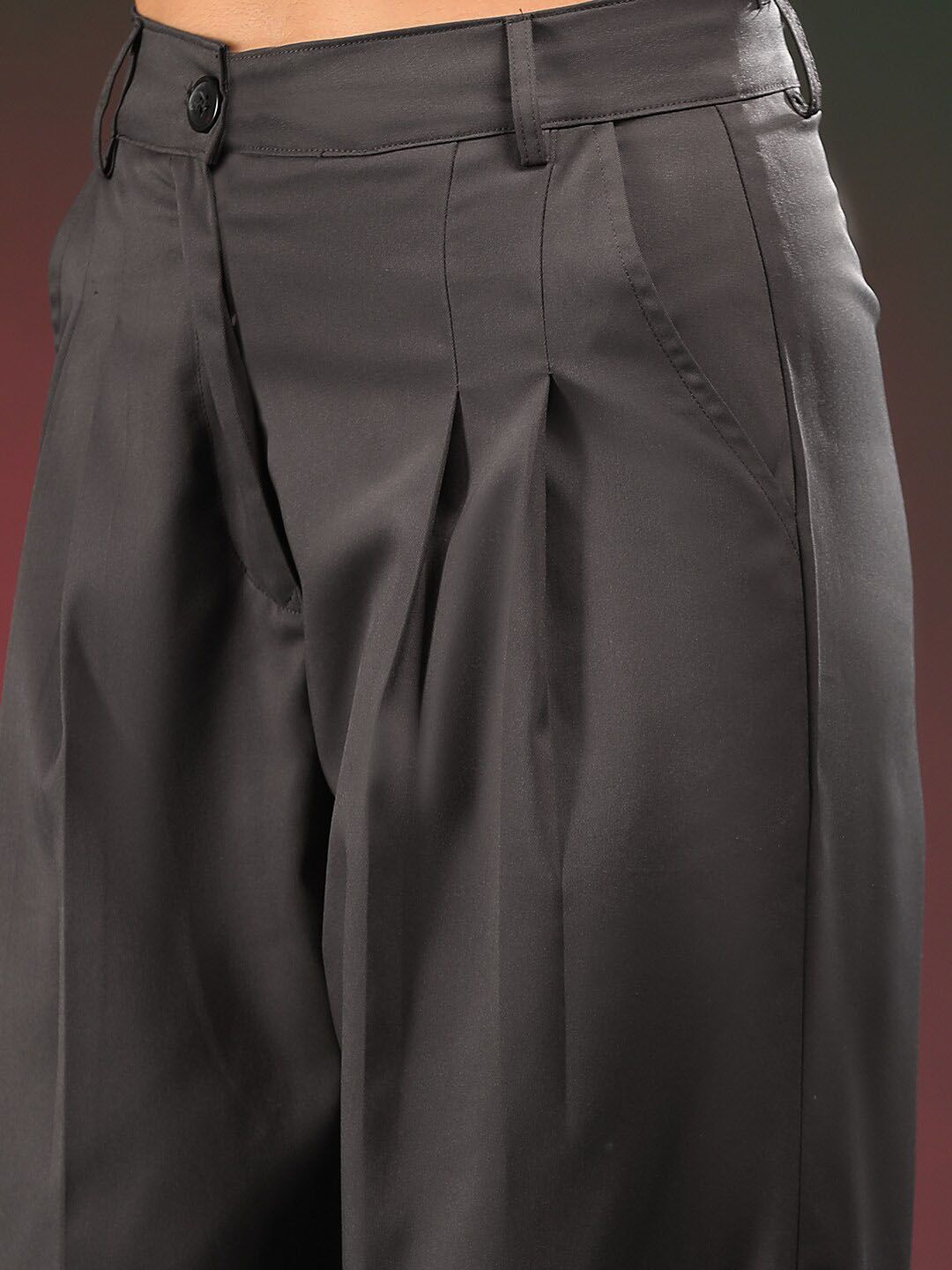 Stylecast X KOTTY BIZwear Women Relaxed Straight Leg Fit High-Rise Pleated Parallel Trouser