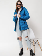 Kotty Women Blue Longline Outdoor Puffer Jacket