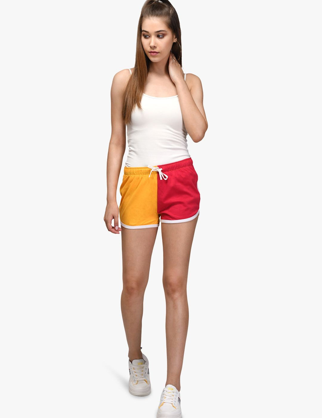 Kotty Women Yellow Colourblocked Regular Fit Regular Shorts