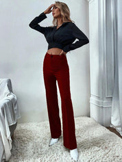 KOTTY BIZwear Women Relaxed Straight Fit High-Rise Easy Wash Pleated Parallel Trouser