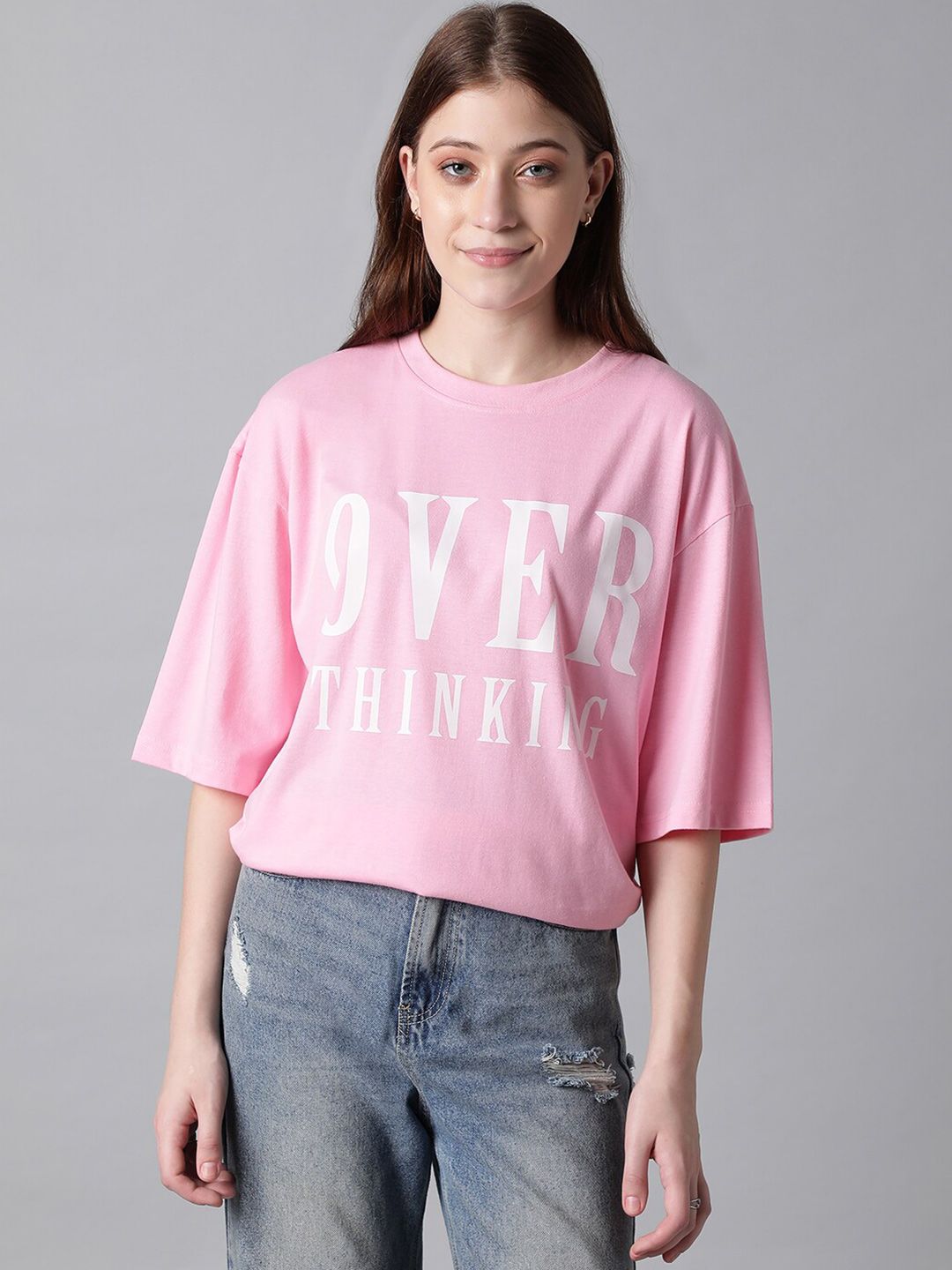 Kotty Typography Printed Drop Shoulder Sleeves Oversized T-shirt