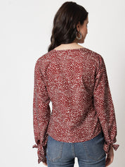 Kotty Abstract Printed V-Neck Crepe Top