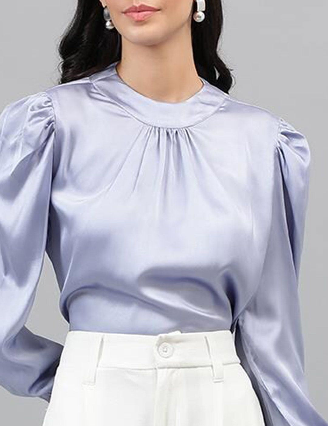 Kotty Purple Puff Sleeves Satin Top