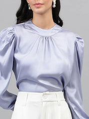 Kotty Purple Puff Sleeves Satin Top
