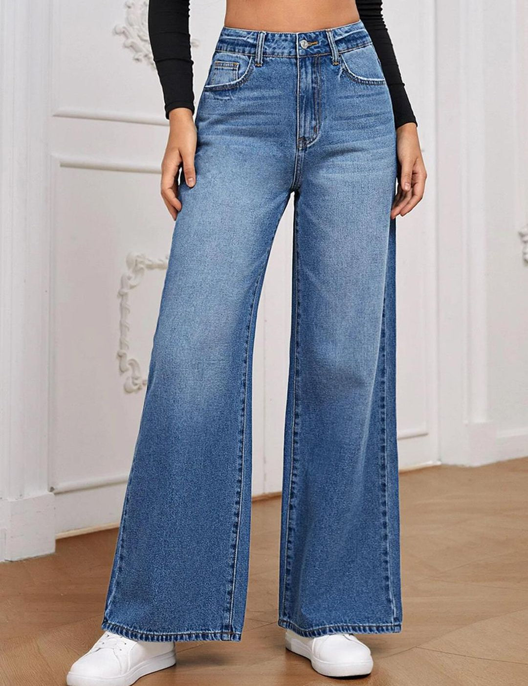 Kotty Women Wide Leg Fit High-Rise Heavy Fade Stretchable Jeans