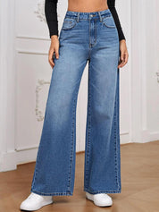 Kotty Women Wide Leg Fit High-Rise Heavy Fade Stretchable Jeans