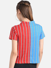 Kotty Women Red Striped Pure Cotton Top