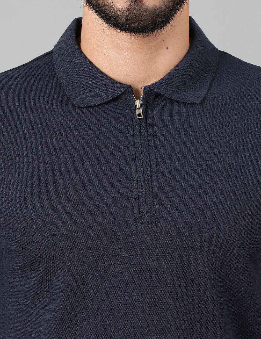 Kotty Navy Blue Polo Collar Cotton T-shirt