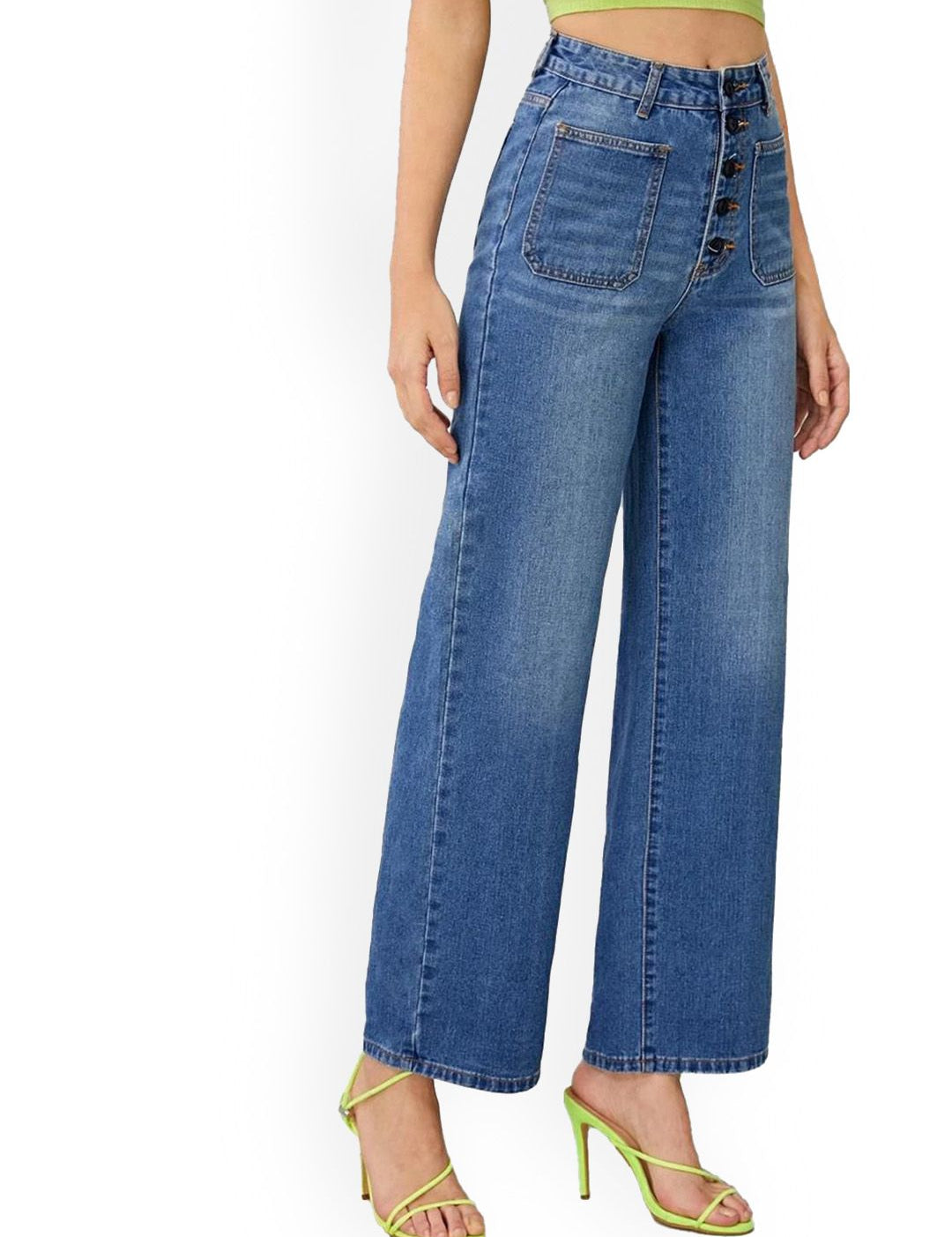 Kotty Women Straight Fit High-Rise Clean Look Light Fade Stretchable Jeans