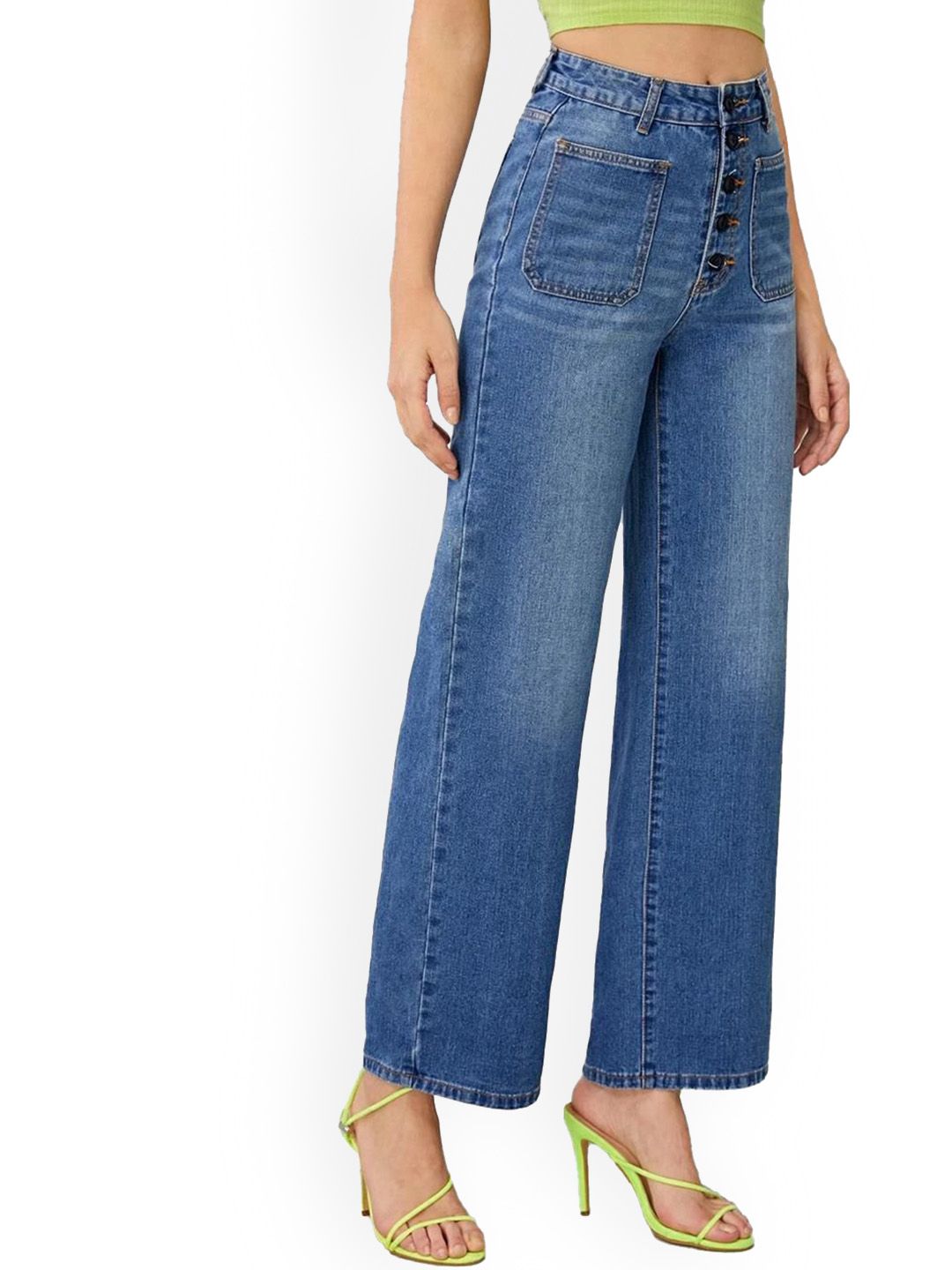 Kotty Women Straight Fit High-Rise Clean Look Light Fade Stretchable Jeans