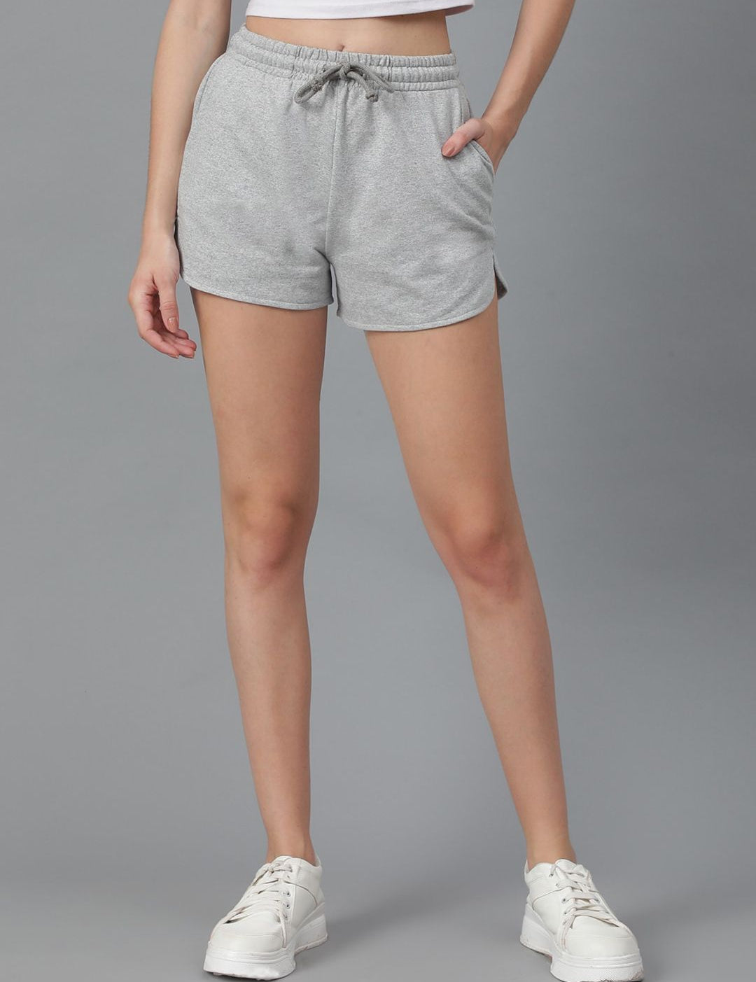 KOTTY Basics Women Grey Mid-Rise Running Sports Shorts