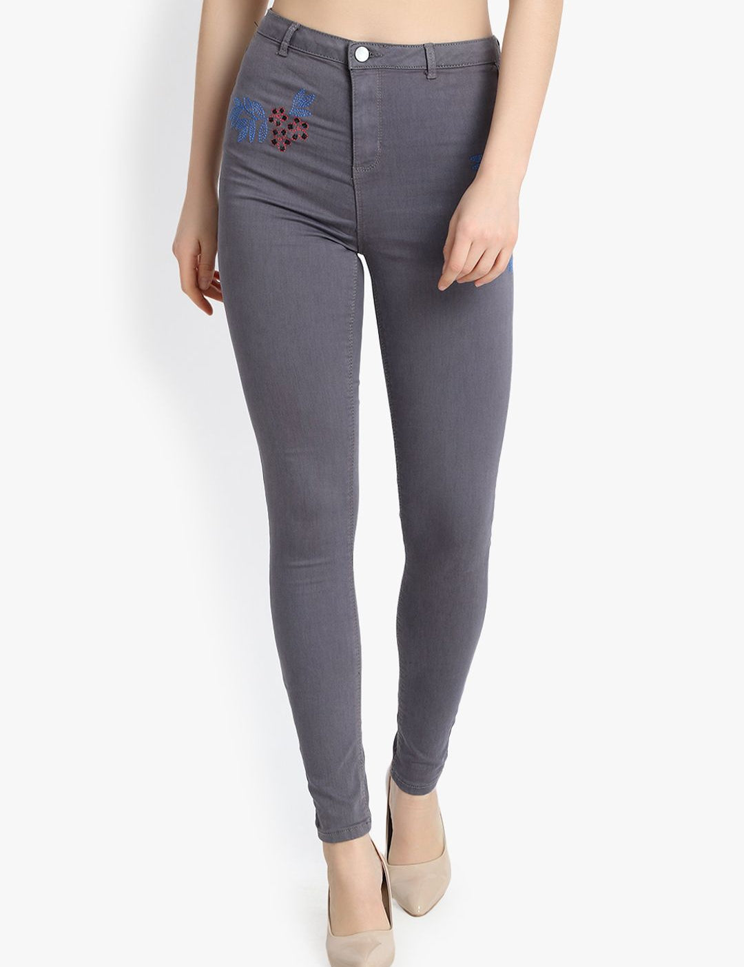 Kotty Women Grey Skinny Fit High-Rise Clean Look Stretchable Jeans