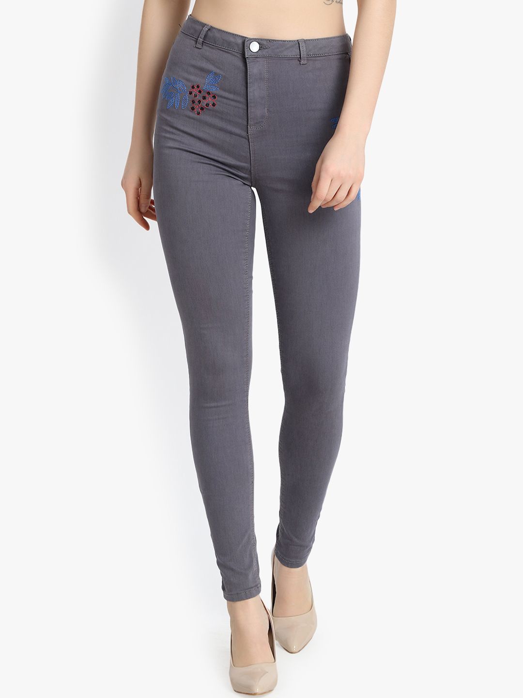 Kotty Women Grey Skinny Fit High-Rise Clean Look Stretchable Jeans