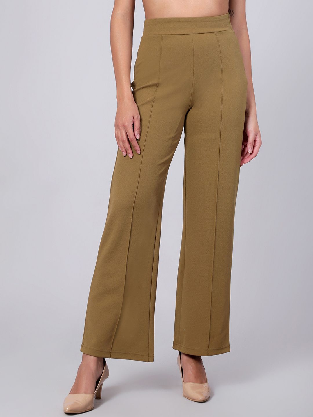 Kotty Women Relaxed Straight Fit High-Rise Easy Wash Trousers