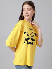Kotty Graphic Printed Round Neck Drop-Shoulder Sleeves Oversized Fit Cotton T-Shirt