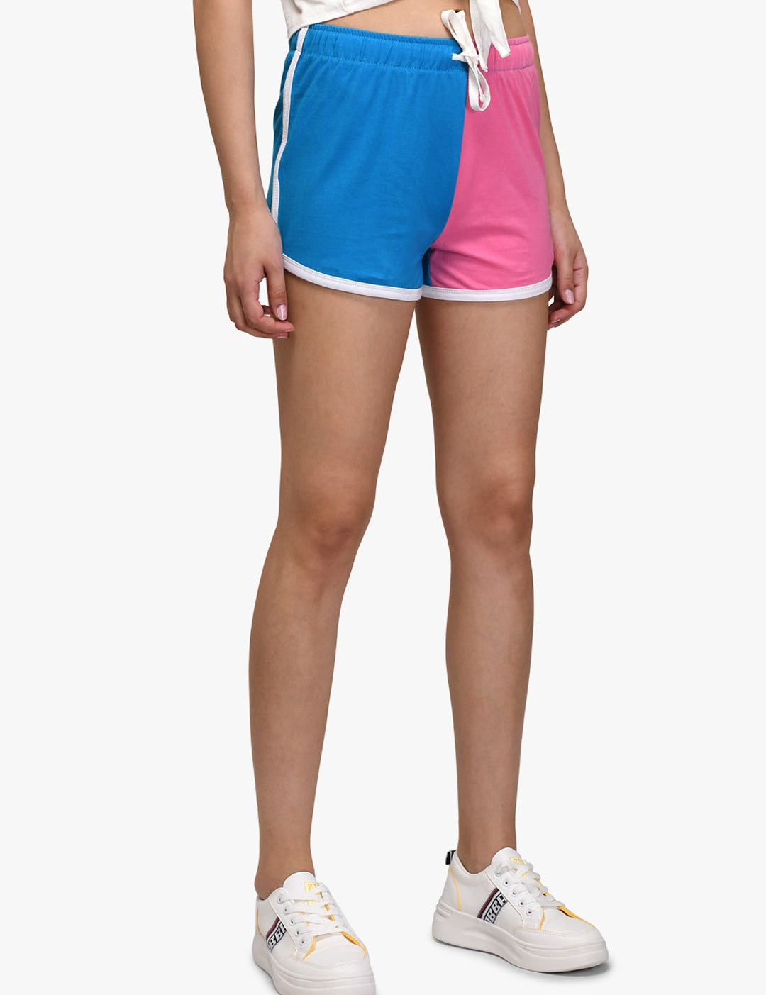 Kotty Women Blue & Pink Colourblocked Regular Fit Shorts