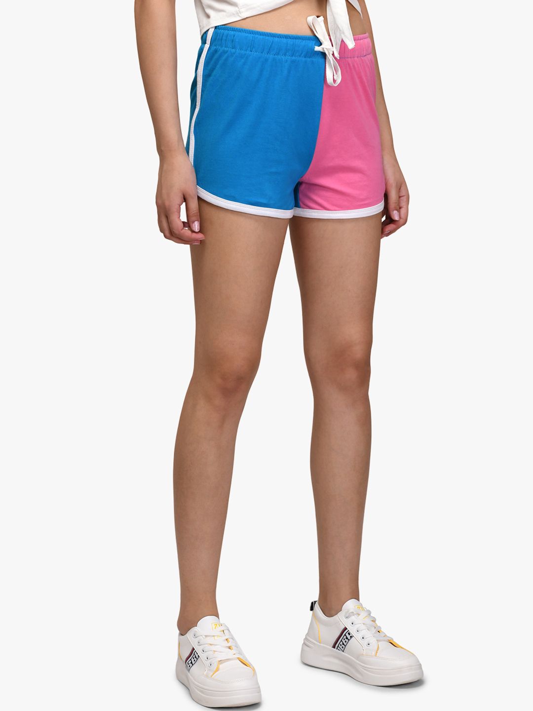 Kotty Women Blue & Pink Colourblocked Regular Fit Shorts