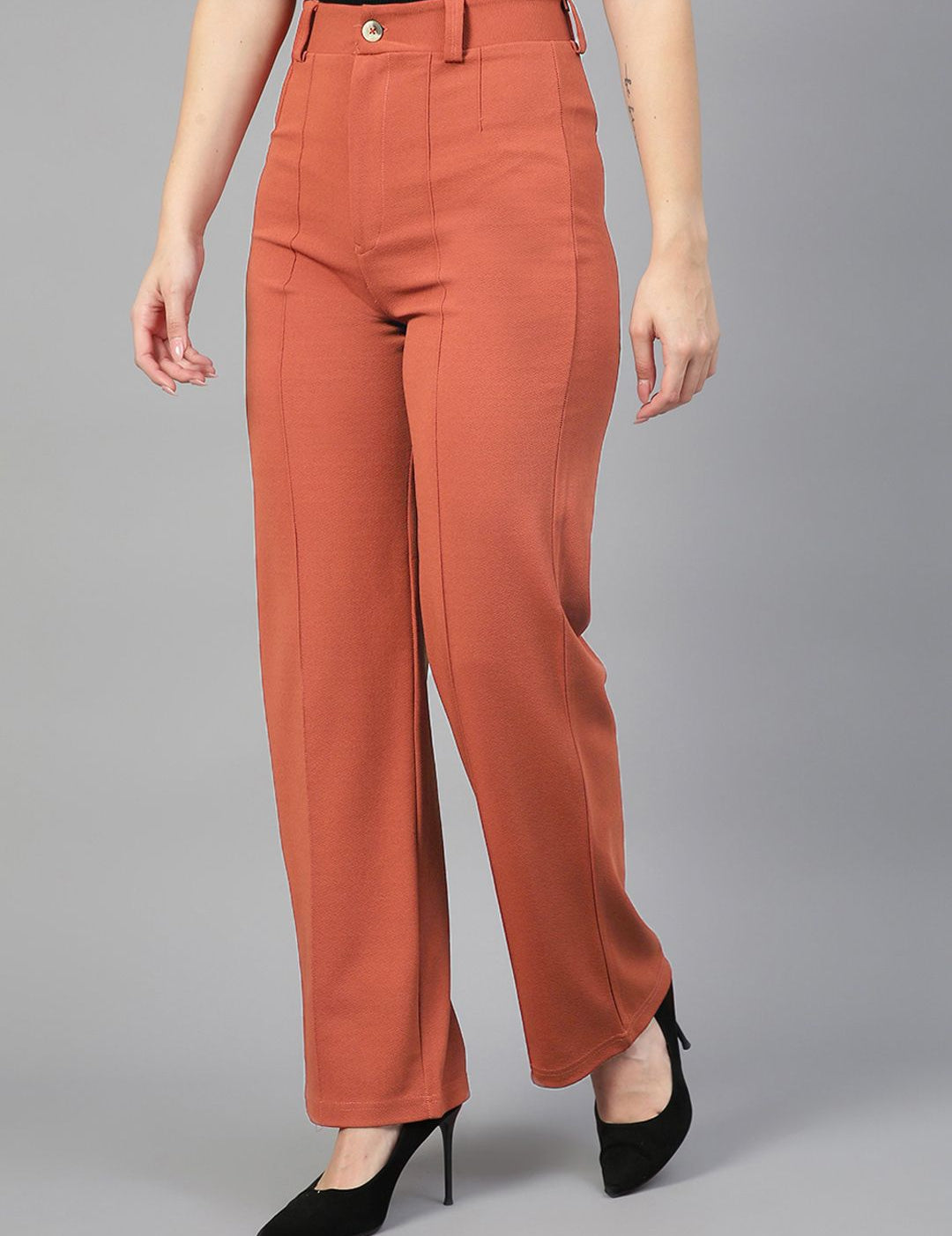 Kotty Women Pack Of 2 Relaxed Straight Leg Fit High-Rise Easy Wash Trousers