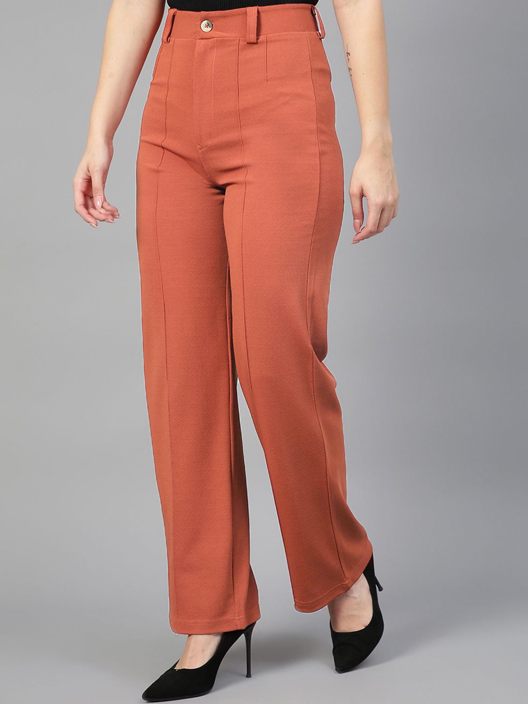 Kotty Women Pack Of 2 Relaxed Straight Leg Fit High-Rise Easy Wash Trousers