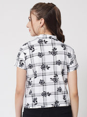 Kotty Women White & Black Floral Printed Cotton Blend Top