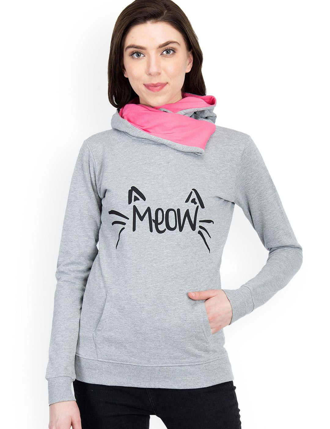 Kotty Women Grey Melange Printed Sweatshirt