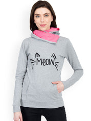 Kotty Women Grey Melange Printed Sweatshirt