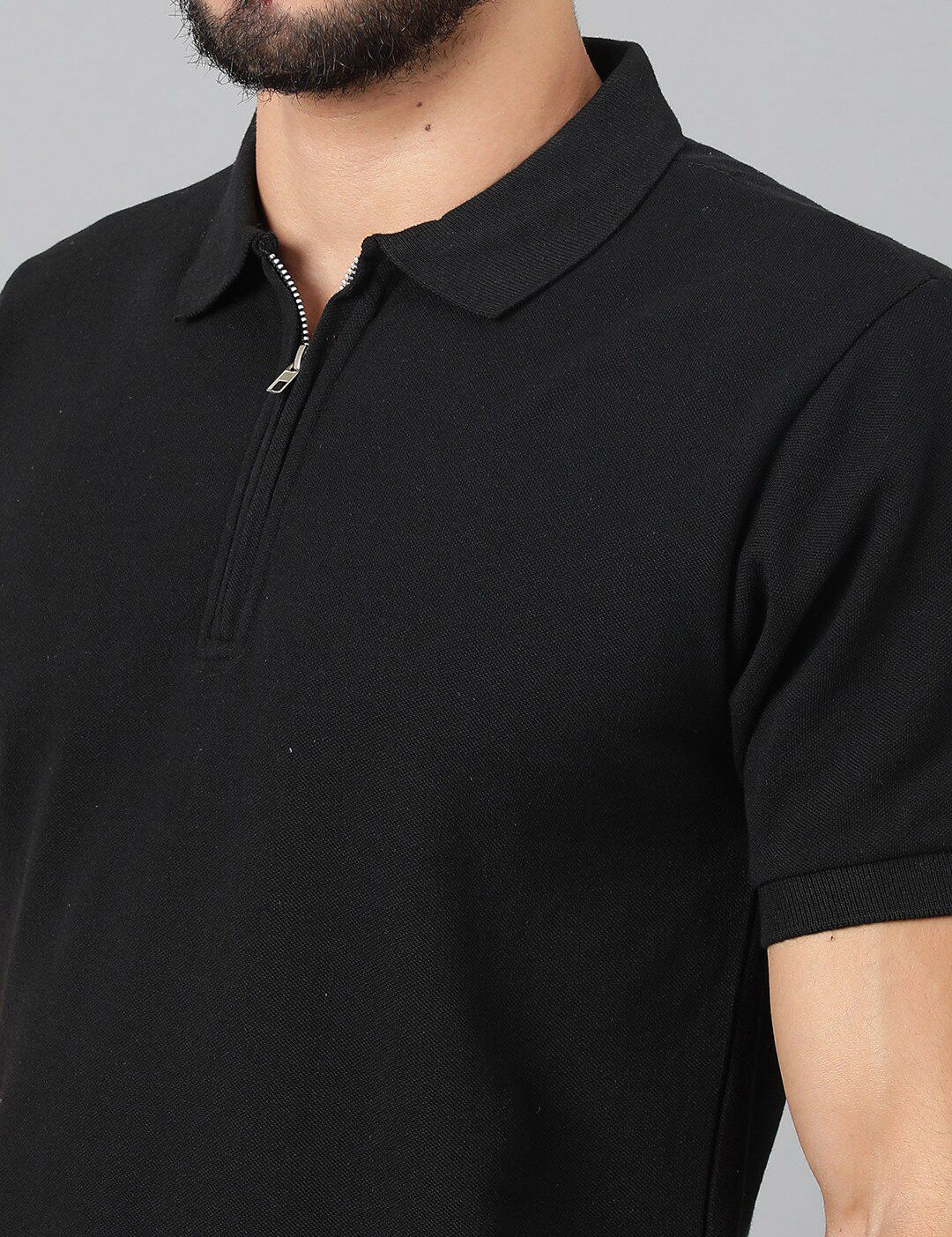 Kotty Black Polo Collar Cotton T-shirt