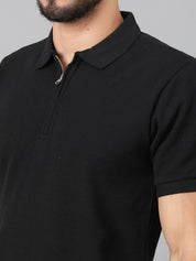 Kotty Black Polo Collar Cotton T-shirt