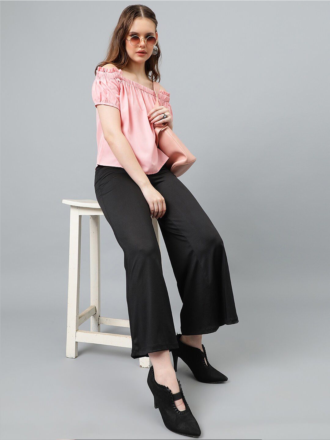 Kotty Pink Off-Shoulder Puff Sleeves Bardot Top