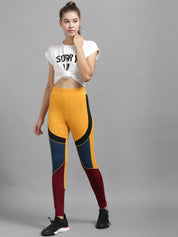 Kotty Women Yellow & Maroon Colourblocked Tights