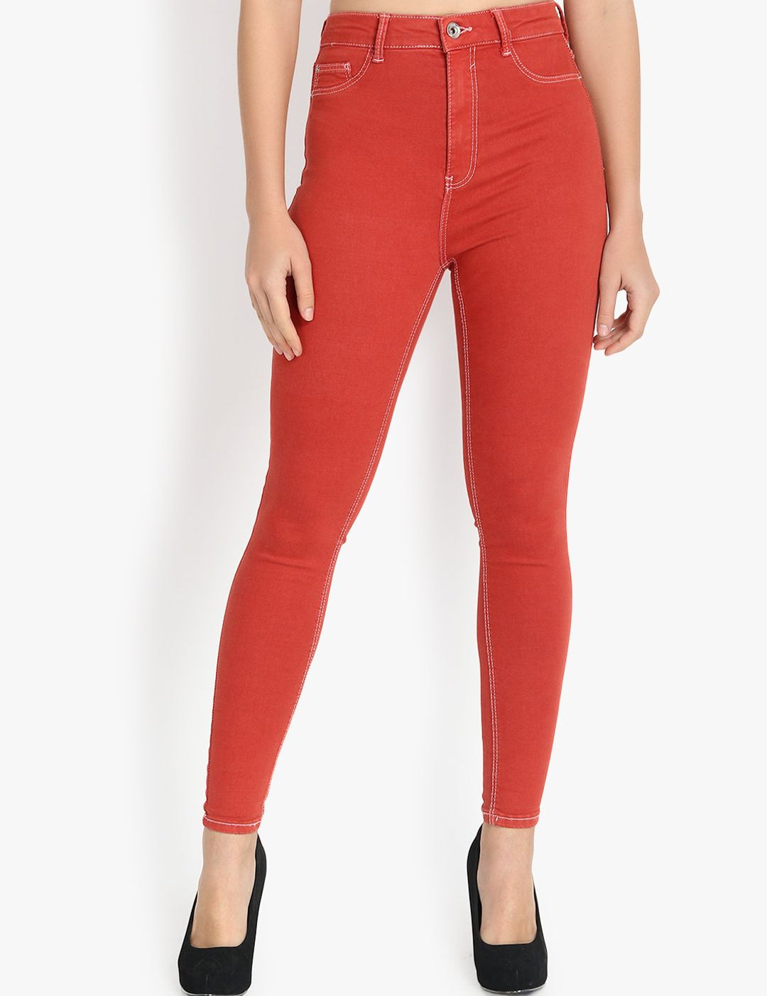 Kotty Women Red Skinny Fit High-Rise Clean Look Jeans