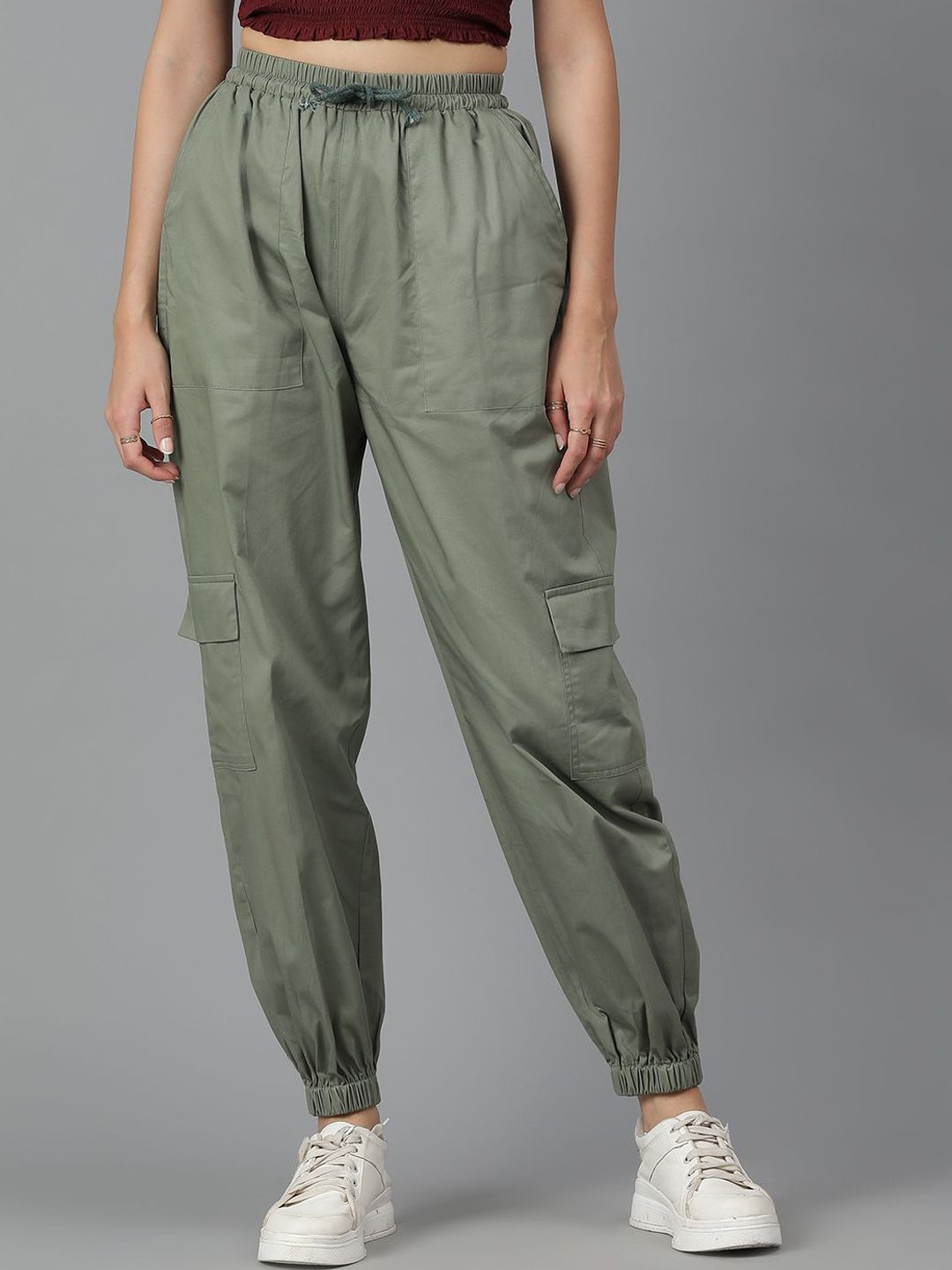 Kotty Women Relaxed High-Rise Easy Wash Cargos Trousers