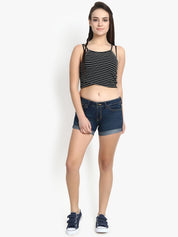 Kotty Women Navy Blue Washed Regular Fit Denim Shorts