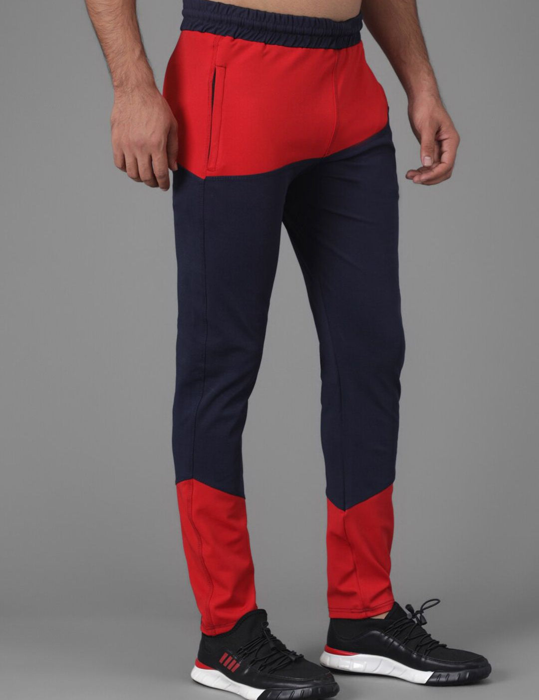 Kotty Men Navy Blue & Red Colourblocked Track Pants