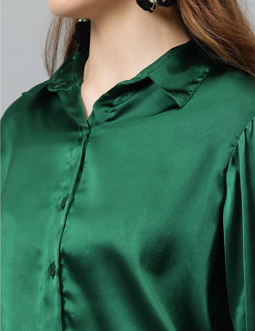 KOTTY BIZwear Green Relaxed Spread Collar Satin Casual Shirt
