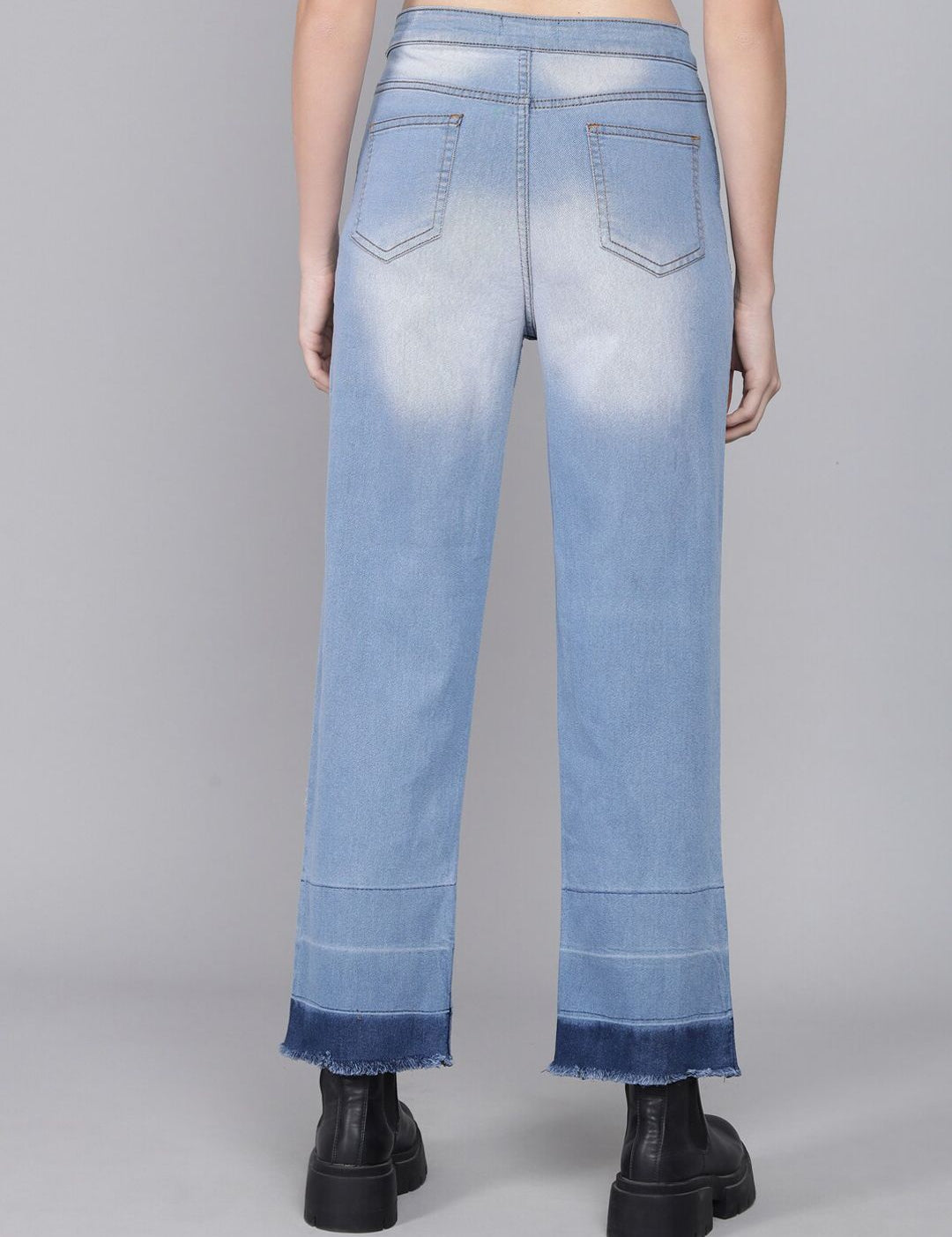 Kotty Women Blue Flared High-Rise Low Distress Heavy Fade Jeans