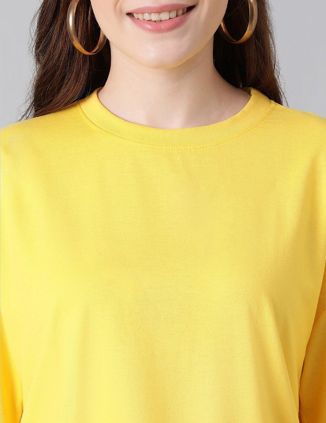 KOTTY Basics Round Neck Drop-Shoulder Sleeves Oversized T-shirt