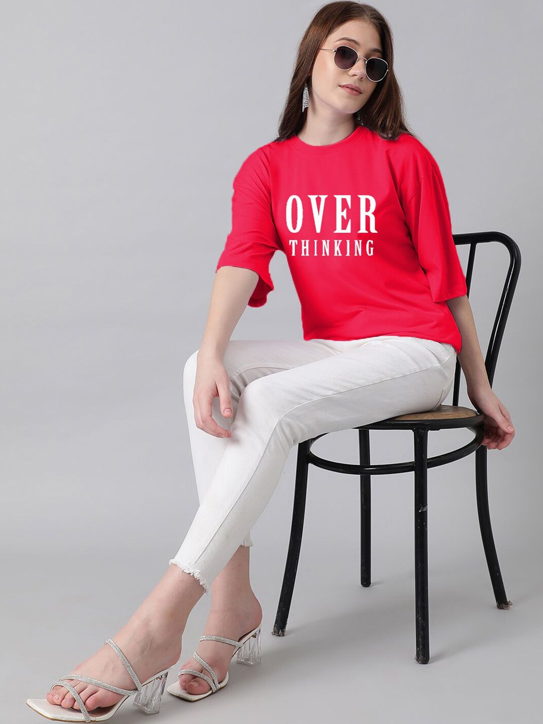 Kotty Typography Printed Drop-Shoulder Sleeves Oversized T-shirt